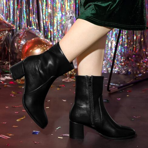 Allegra K Women's Square Toe Side Zip Block Heel Ankle Boots in Kuwait