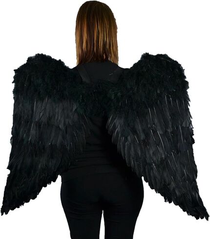 Touch of Nature Black Adult Angel Wings - 43" by 27" - Halo Included - Black Feather Wing - Costume Wings - Large Angel Wings in Kuwait