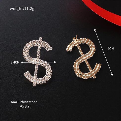 Rhinestone Dollar Sign Stud Earrings.Charm Crystal Money Currency Stud Earrings Ins Rich Symbol Funny Jewelry Gifts for Women Girls in Saudi Arabia