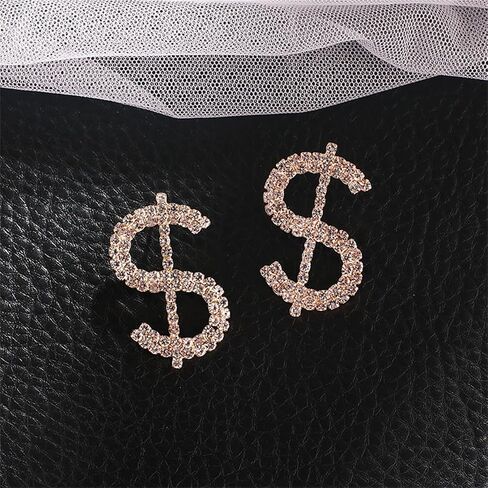 Rhinestone Dollar Sign Stud Earrings.Charm Crystal Money Currency Stud Earrings Ins Rich Symbol Funny Jewelry Gifts for Women Girls in Saudi Arabia