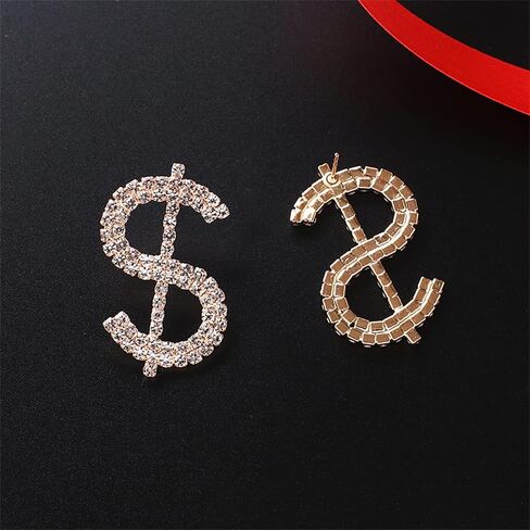Rhinestone Dollar Sign Stud Earrings.Charm Crystal Money Currency Stud Earrings Ins Rich Symbol Funny Jewelry Gifts for Women Girls in Saudi Arabia