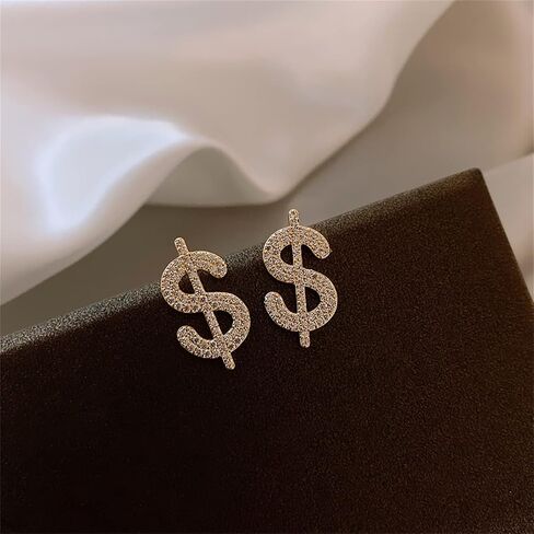Rhinestone Dollar Sign Stud Earrings.Charm Crystal Money Currency Stud Earrings Ins Rich Symbol Funny Jewelry Gifts for Women Girls in Saudi Arabia