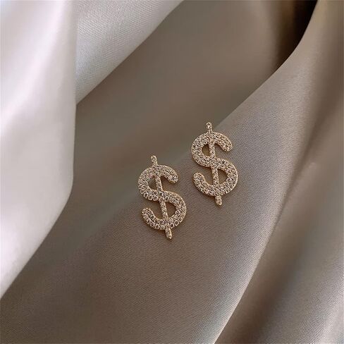 Rhinestone Dollar Sign Stud Earrings.Charm Crystal Money Currency Stud Earrings Ins Rich Symbol Funny Jewelry Gifts for Women Girls in Saudi Arabia