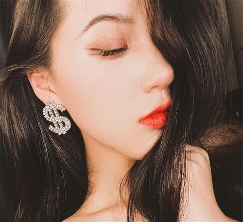 Rhinestone Dollar Sign Stud Earrings.Charm Crystal Money Currency Stud Earrings Ins Rich Symbol Funny Jewelry Gifts for Women Girls in Saudi Arabia