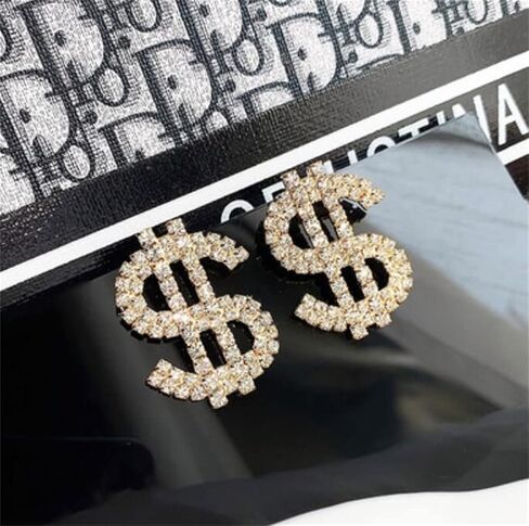 Rhinestone Dollar Sign Stud Earrings.Charm Crystal Money Currency Stud Earrings Ins Rich Symbol Funny Jewelry Gifts for Women Girls in Saudi Arabia