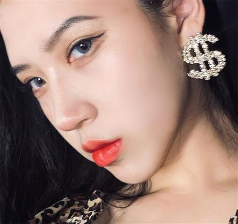 Rhinestone Dollar Sign Stud Earrings.Charm Crystal Money Currency Stud Earrings Ins Rich Symbol Funny Jewelry Gifts for Women Girls in Saudi Arabia