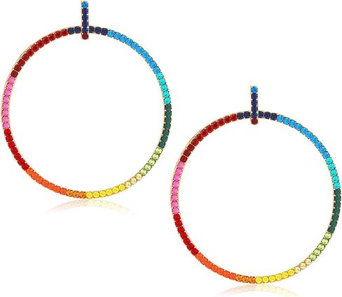 CEALXHENY Hoop Earrings for Women Rainbow Crystal Hoop Dangle Earrings Statement Drop Earring Studs for Girls in Saudi Arabia
