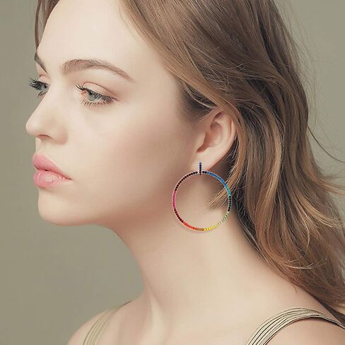 CEALXHENY Hoop Earrings for Women Rainbow Crystal Hoop Dangle Earrings Statement Drop Earring Studs for Girls in Saudi Arabia