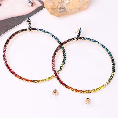 CEALXHENY Hoop Earrings for Women Rainbow Crystal Hoop Dangle Earrings Statement Drop Earring Studs for Girls in Saudi Arabia