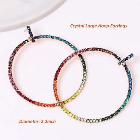 CEALXHENY Hoop Earrings for Women Rainbow Crystal Hoop Dangle Earrings Statement Drop Earring Studs for Girls in Saudi Arabia