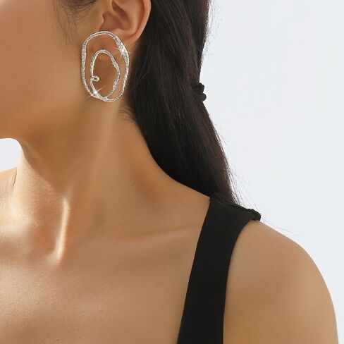 CZ Geometric Irregular Circle Dangle Statement Earrings for Women Girls Gold Silver Plated Crystal Geometrical Big Charms Drop Dangling Stud Earring Layered Lightweight Elegant Wedding Birthday Christmas Party Jewelry Gifts in Kuwait