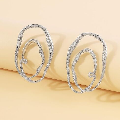 CZ Geometric Irregular Circle Dangle Statement Earrings for Women Girls Gold Silver Plated Crystal Geometrical Big Charms Drop Dangling Stud Earring Layered Lightweight Elegant Wedding Birthday Christmas Party Jewelry Gifts in Kuwait