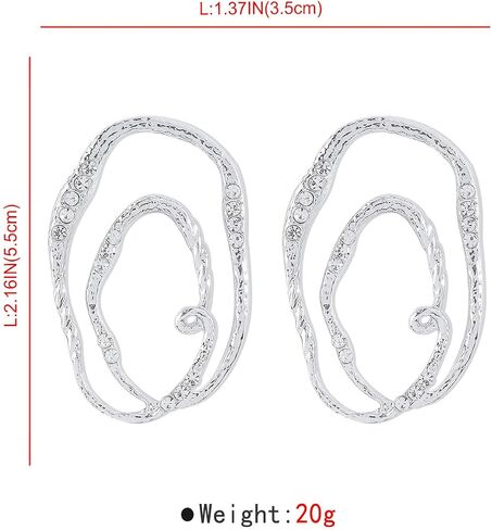 CZ Geometric Irregular Circle Dangle Statement Earrings for Women Girls Gold Silver Plated Crystal Geometrical Big Charms Drop Dangling Stud Earring Layered Lightweight Elegant Wedding Birthday Christmas Party Jewelry Gifts in Kuwait