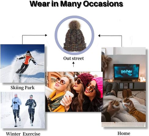 قبعة صغيرة شتوية محبوكة للنساء من VOASTEK، قبعة صغيرة للنساء على شكل ذيل حصان، قبعة صغيرة على شكل جمجمة للنساء| بوم قابل للإزالة in Kuwait