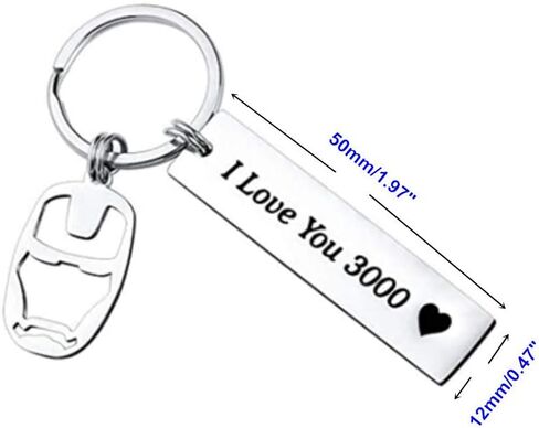 سلسلة مفاتيح I Love You 3000 لأبدأ، خاتم مفاتيح الرجل الحديدي هدية للرجال الأولاد، عيد الحب عيد الزفاف الذكرى السنوية، فضي، 1.2 × 2 سم, فضي, 0.47x1.96inch in Kuwait
