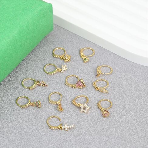 KARYOKO 12PCS Christmas Dangle Nose Ring Colored Zircon Christmas Tree Hat Bells Snowflake Lollipop Shape Dangling Nose Hoop Rings for Women and Girls Nose Piercing Jewelry in Saudi Arabia