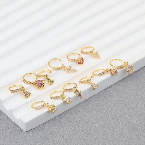 KARYOKO 12PCS Christmas Dangle Nose Ring Colored Zircon Christmas Tree Hat Bells Snowflake Lollipop Shape Dangling Nose Hoop Rings for Women and Girls Nose Piercing Jewelry in Saudi Arabia