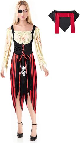 Yruiz Women's Pirate Costume Ladies Halloween Dress with Eye Patch and Headpiece in Kuwait