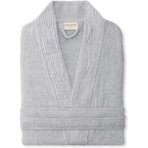 Nine Space Pure Fiber Turkish Cotton Pleated Trim Terry Robe, Small/Medium, Marine Blue in Kuwait