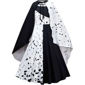 Dressy Daisy Black and White Spot Devilish Halloween Costume Fancy Dress Up for Kids Girls with Cape and Hair Wig
