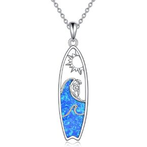YONFQE Surfboard Necklace Opal Sterling Silver Surfer Pendant Surfing Gift Ocean Wave Jewelry for Women Girls teens in Kuwait