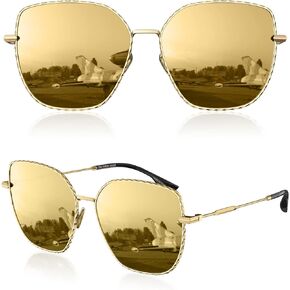 LUENX Trendy Square Oversized Women Aviator Sunglasses - Polygon Flat Three dimensional Rhombic Loop Wire Frame PC Lens