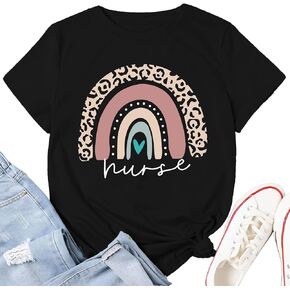 Nurse Life Shirt for Women Rainbow Leopard Graphic Tee Nurse Gift Tshirt Short Sleeve Nursing School Tops