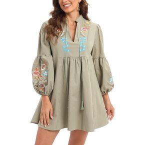 tiptupu Women's Velvet V Neck Long Sleeve Shift Mini Dress Bohemian Embroidered Tops Plus Size S-4XL in Kuwait