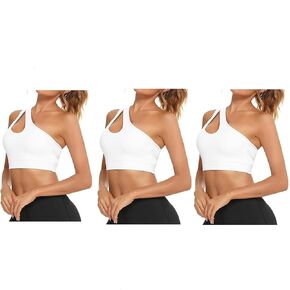 Enjoyoself One Shoulder Sports Bra Removable Padded Sexy Yoga Top Medium Support