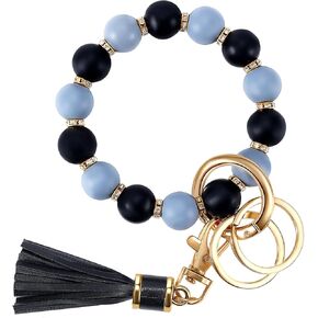 سوار سيليكون بحلقة مفاتيح مع شراشيب وسلسلة مفاتيح للنساء، سلسلة مفاتيح لطيفة مع شرابة جلدية لحامل البطاقات، حامل مفاتيح مع زركون وشراشيب لعيد الام, رماديأسود in Kuwait