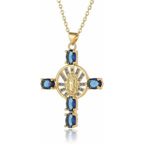 CILILI Virgin Mary Cross Necklace for Girls Women, 18K Gold Plated Lucky Protection Inspirational Jewelry Gifts for Mother Wife Daughter