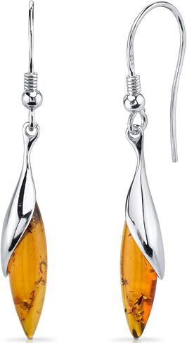 Peora Genuine Baltic Amber Designer Drop Pendant Necklace and Earrings in Sterling Silver, Rich Cognac Color in Saudi Arabia