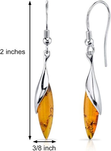 Peora Genuine Baltic Amber Designer Drop Pendant Necklace and Earrings in Sterling Silver, Rich Cognac Color in Saudi Arabia