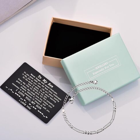 YOTHIWAD To My Son Bracelets Inspirational Bracelet Engraved Personalized Gifts to Son from Dad Mom Adjusatable Bracelet in Kuwait