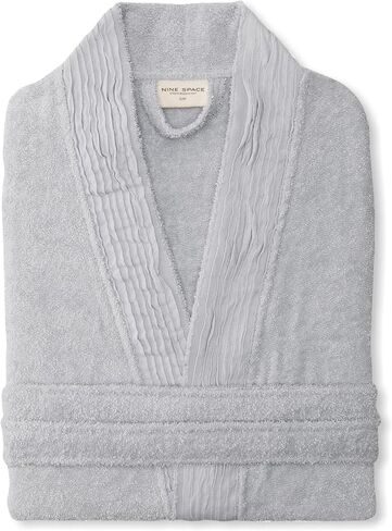 Nine Space Pure Fiber Turkish Cotton Pleated Trim Terry Robe, Small/Medium, Marine Blue in Kuwait