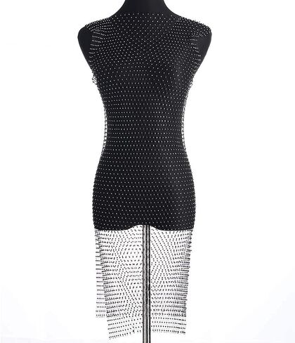 Asooll Black Crystal Woven Skirt Body Chain Beach Bikini Rhinestone Elastic Chains Festival Party Nightclub Body Jewelry for Women and Girls in Saudi Arabia