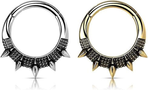 Pierced Owl - 16GA Precision All 316L Surgical Steel Burnished Spiked Fan Hinged Segment Ring in Kuwait