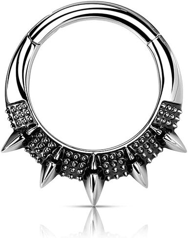 Pierced Owl - 16GA Precision All 316L Surgical Steel Burnished Spiked Fan Hinged Segment Ring in Kuwait