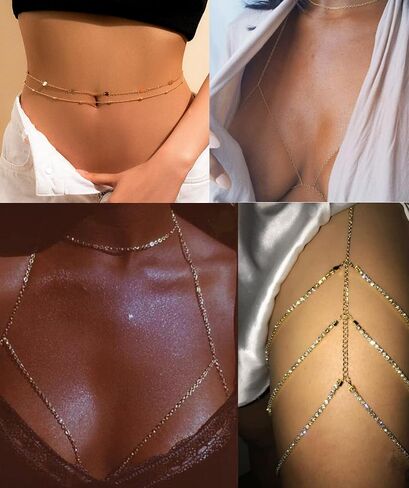 Tornito 6-8Pcs Sexy Belly Waist Chain Bikini Body Chain Summer Beach Body Jewelry Set for Women Gold Tone in Saudi Arabia