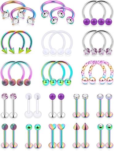 Ftovosyo Cartilage Earring Stud 16G Surgical Steel Forward-Helix Tragus Earrings Retainer Internal & External Threaded Labret Lip Ring Medusa Monroe Hoop Piercing Jewelry for Women Men 8mm in Saudi Arabia
