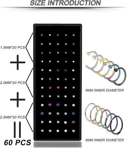 YOVORO 22 جرام 72 قطعة 316L الفولاذ المقاوم للصدأ الأنف ترصيع خواتم الغضروف هوب الأذن ثقب مجوهرات للجسم 1.5 مللي متر 2 مللي متر 2.5 مللي متر in Kuwait