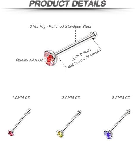 YOVORO 22 جرام 72 قطعة 316L الفولاذ المقاوم للصدأ الأنف ترصيع خواتم الغضروف هوب الأذن ثقب مجوهرات للجسم 1.5 مللي متر 2 مللي متر 2.5 مللي متر in Kuwait