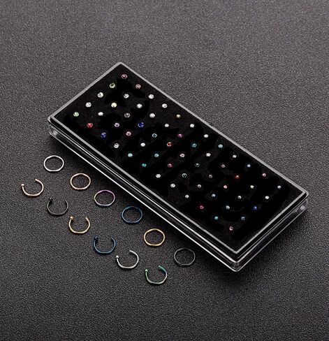 YOVORO 22 جرام 72 قطعة 316L الفولاذ المقاوم للصدأ الأنف ترصيع خواتم الغضروف هوب الأذن ثقب مجوهرات للجسم 1.5 مللي متر 2 مللي متر 2.5 مللي متر in Kuwait