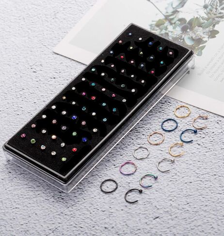 YOVORO 22 جرام 72 قطعة 316L الفولاذ المقاوم للصدأ الأنف ترصيع خواتم الغضروف هوب الأذن ثقب مجوهرات للجسم 1.5 مللي متر 2 مللي متر 2.5 مللي متر in Kuwait