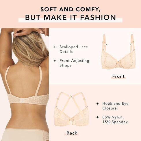 حمالة صدر دانتيل غير مُبطنة للنساء من لايفلي | حمالة صدر مرنة بتغطية كاملة لمزيد من الدعم | حواف صدفية ناعمة in Kuwait