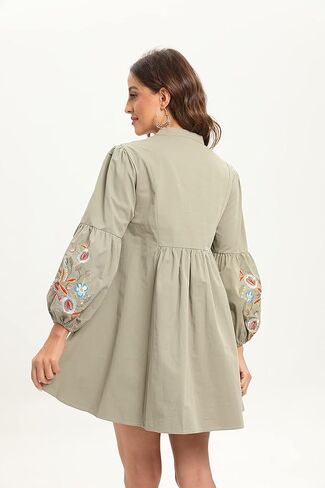 tiptupu Women's Velvet V Neck Long Sleeve Shift Mini Dress Bohemian Embroidered Tops Plus Size S-4XL in Kuwait