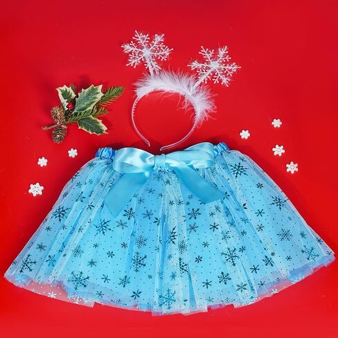 Miayon بريق ندفة الثلج عقال توتو تنورة مجموعة عيد الميلاد اللباس الملحقات للفتيات عيد الميلاد عيد الميلاد تأثيري حزب الديكور زي للفتيات 4-12 سنة in Kuwait