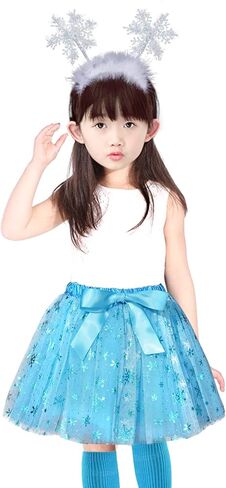 Miayon بريق ندفة الثلج عقال توتو تنورة مجموعة عيد الميلاد اللباس الملحقات للفتيات عيد الميلاد عيد الميلاد تأثيري حزب الديكور زي للفتيات 4-12 سنة in Kuwait