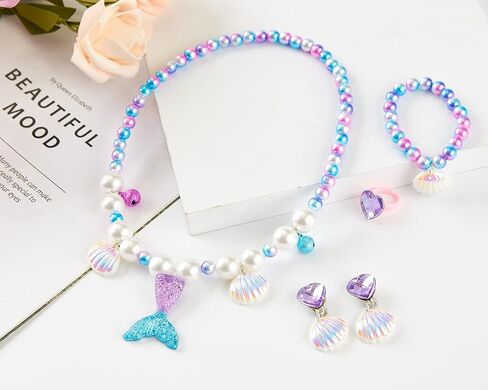 مجموعة شعر مستعار حورية البحر للبنات الصغيرات مع مجوهرات تاج لحفلات الهالوين التنكرية للأميرة in Kuwait