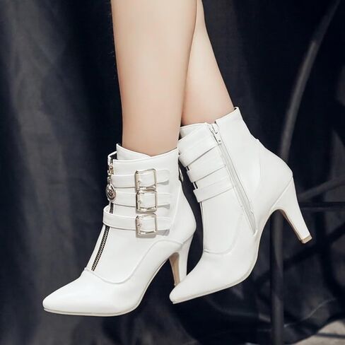 MEOTINA Gold High Heels for Women Kitten Heel Pointed Toe Short Womens Booties Buckle High Heeled Ankle Metallic Shoes in Saudi Arabia